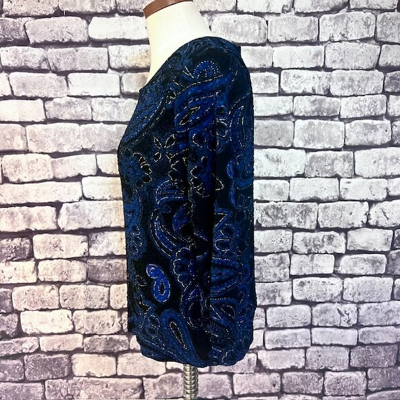 Brittany Black Blue, Black & Gold 3/4 Sleeve Blouse Size L - Picture 3 of 7